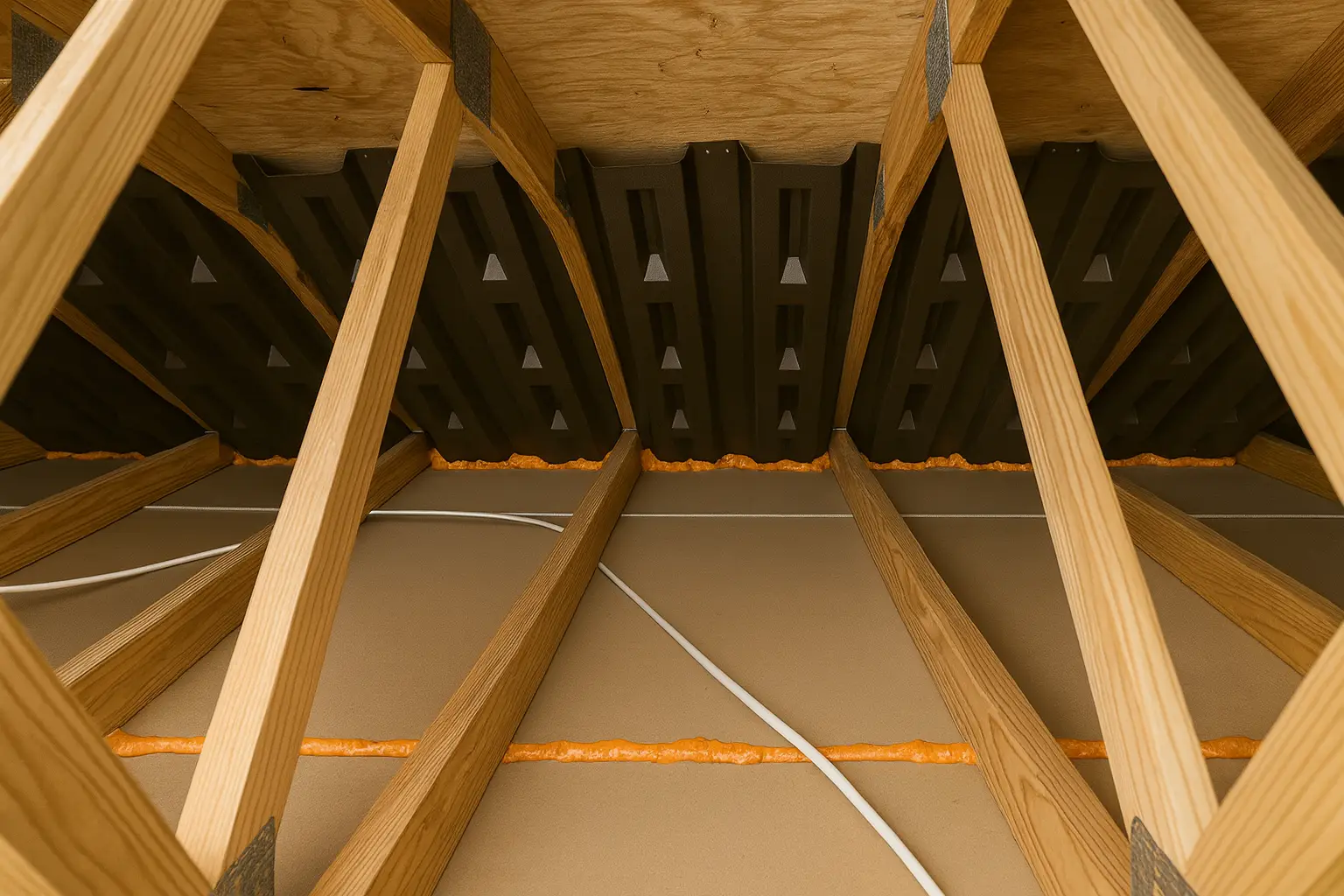 installed attic ventilation baffles and fresh air sealing foam showing part of energy efficiency upgrades in a baltimore md home