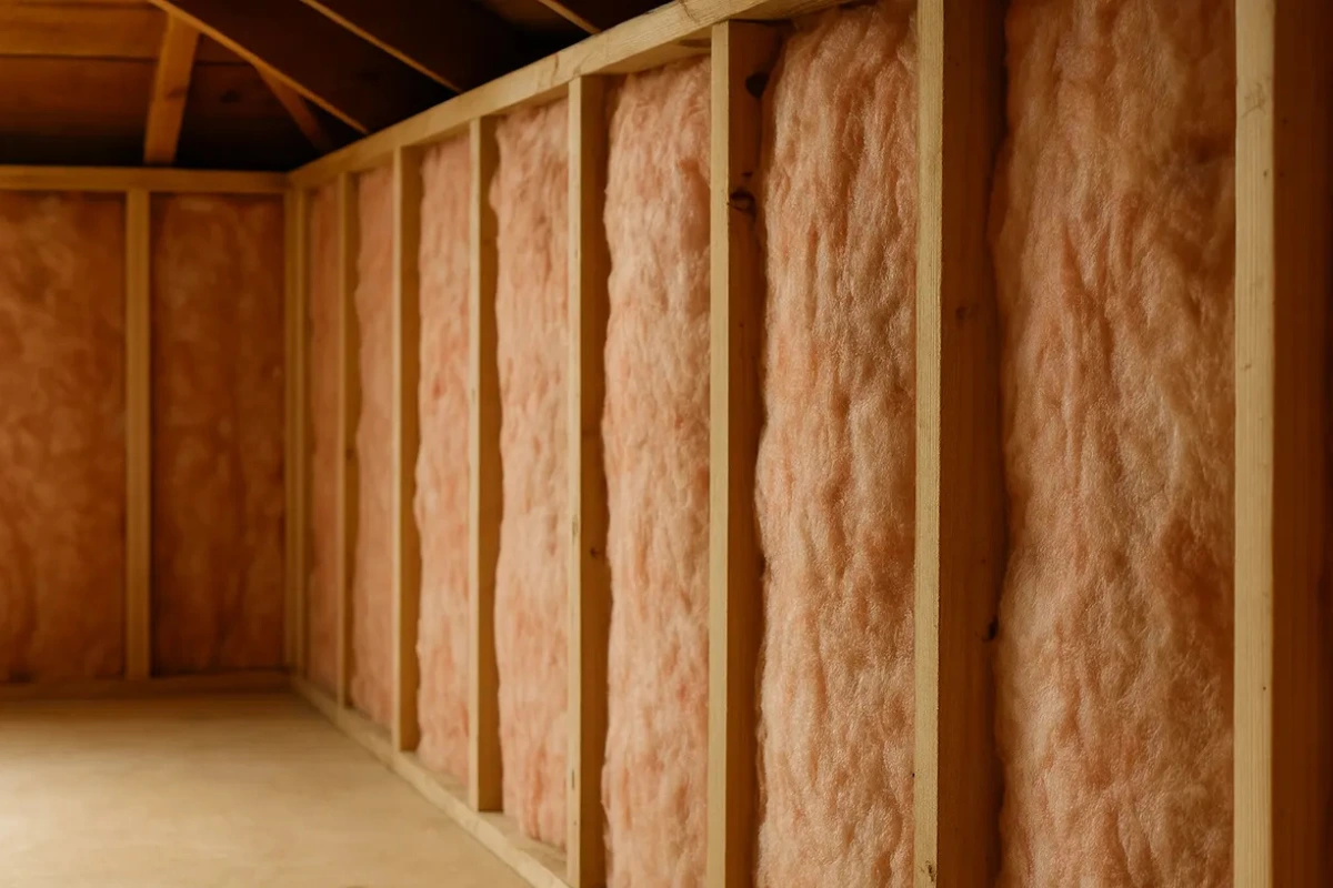 fiberglass batt insulation installed between wall studs by an insulation contractor in Canton to improve indoor comfort