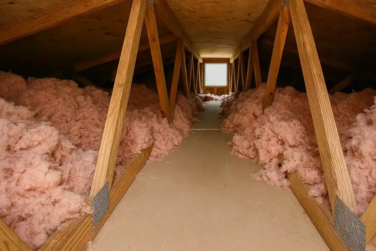 piles of blown-in attic insulation installed by an insulation contractor in Charles Village to improve energy efficiency and comfort